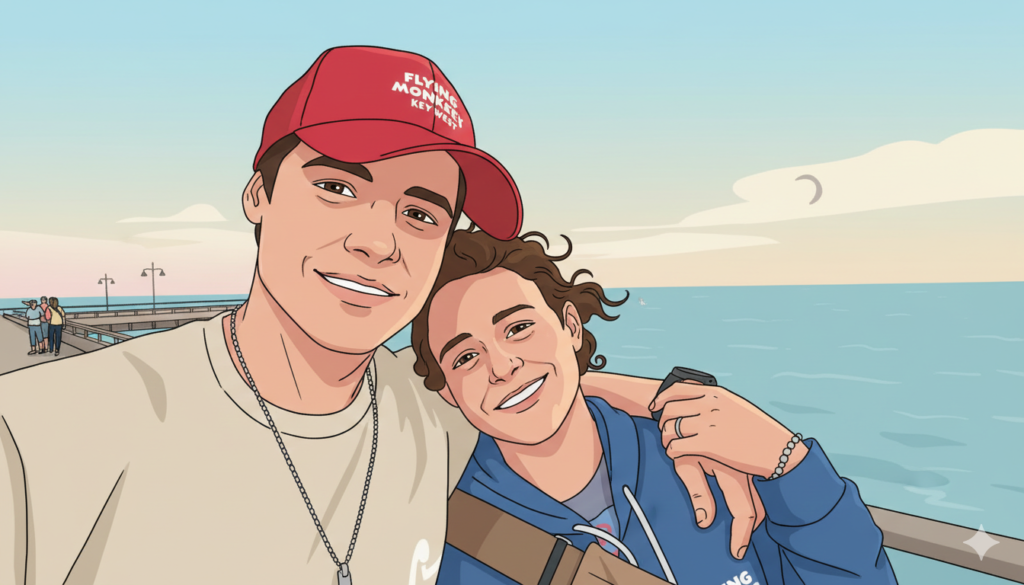 Cartoon illustration of the Zoomies Dog Care team, owners of the Montgomery County pet taxi, walking, and grooming service.