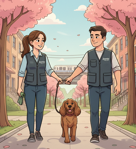 A professional two-person dog walking team providing safety in numbers for a dog in Montgomery County.