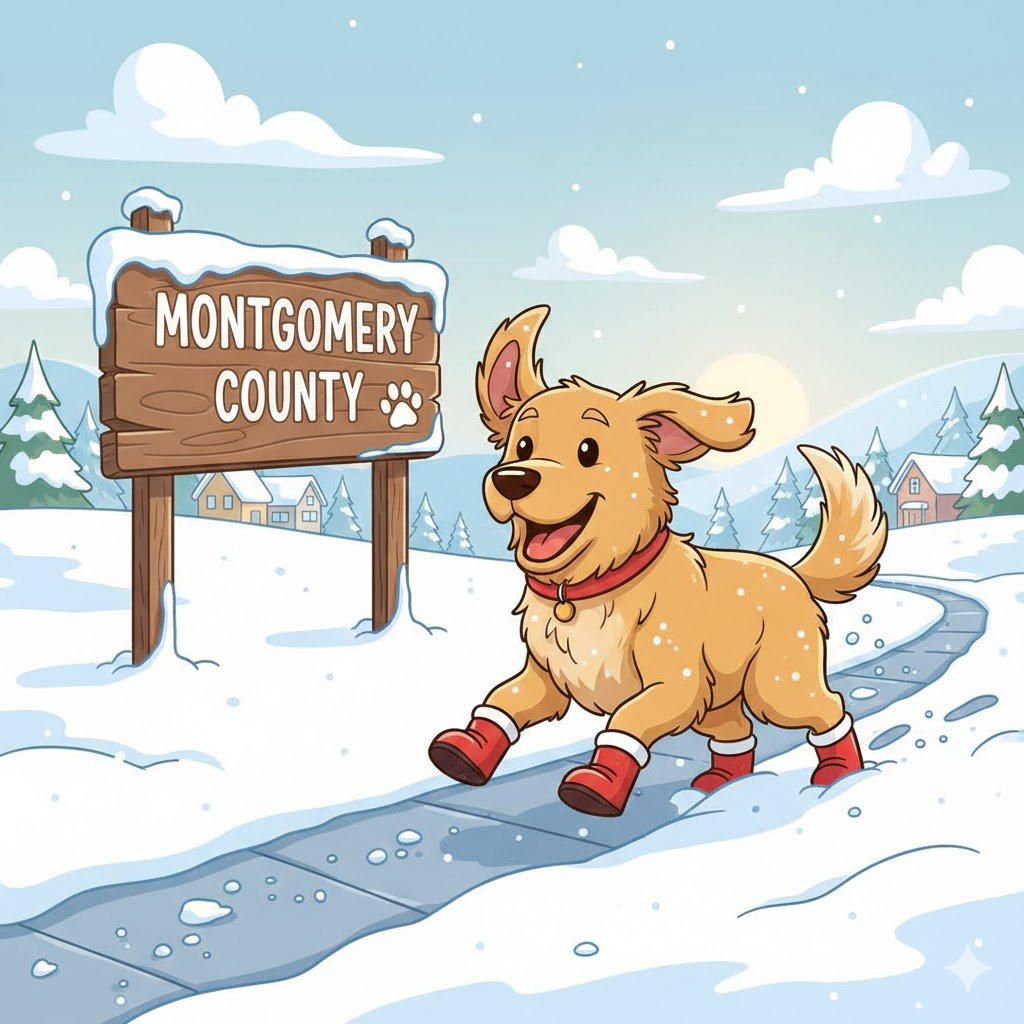 og walking on salted Montgomery County sidewalk